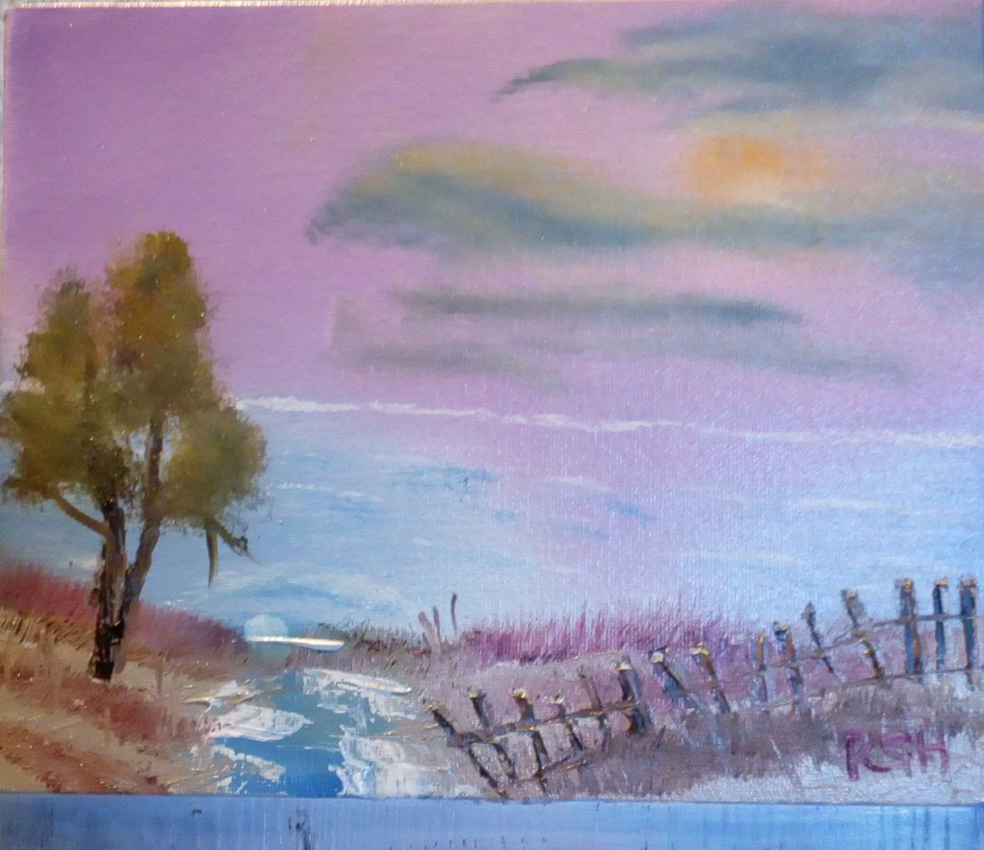oil painting of sand and sea